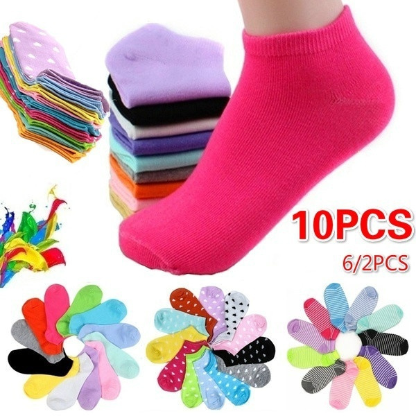 10/6/2PCS Women Socks Candy Color Dot Sock Sports Casual Cute Heart ...