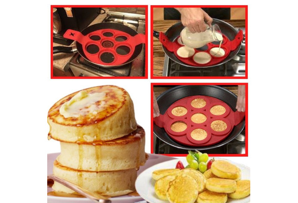 N1- Pancake Maker Non Stick Perfect Silicone for Making Pancake, Eggs, Omelet - 7 Holes Mold Easy Kitchen Tool, Size: Small, Red
