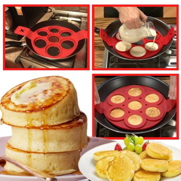 Perfect Flip Pancake Maker, Silicone Nonstick Egg Pancakes Mold Cooker  Flipper, Easy Flippin Non Stick Silicon, Pour Batter into Ring Circle Mould  Holder, Flipping Over After Minutes in Pan Skillet for Fantastic