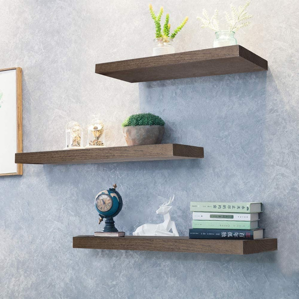 Set of 3 Floating Wall Shelves Wall Mounted ledge Storage Book shelf Home Decor 