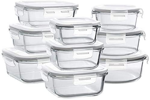 **Bayco Glass Meal Prep Storage Container Set w/ Pink Lids - NEW 9 piece Set