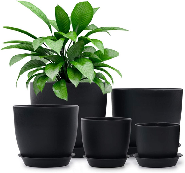 Plastic Planter, 7/6/5.5/4.5/3.5 Inch Flower Pot Indoor Modern Decorative  Plastic Pots for Plants with Drainage Hole and Tray for All House Plants,  