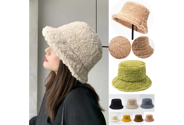 Solid Color Warm Wool Soft Artificial Fur Fisherman Hat Faux Fur Winter  Bucket Hat for Women Outdoor Sunscreen Sun Hat Panama Lady Cap | Wish