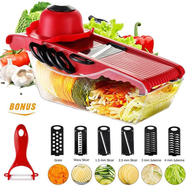  Vegetable Peeler with Storage Container with 3 Interchangeable  Blades: Home & Kitchen