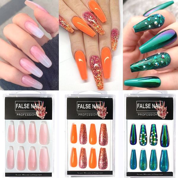 Super Long Stiletto Coffin Nails Gradient Ballerina Fake Nail Tips Press On Nails Acrylic False Nails Wish