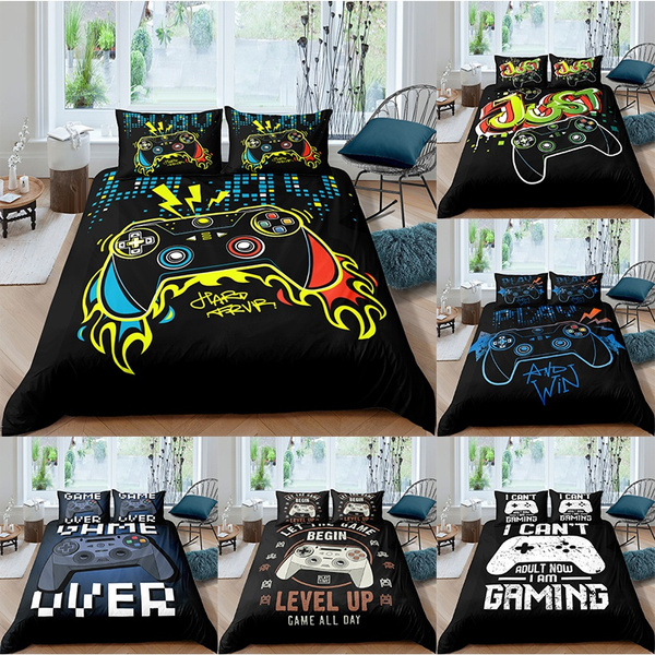 Next level gamer bedding black duvet cover, video gamer boyfriend gift  bedding set full king queen twin, boys bedroom, college dorm bedding