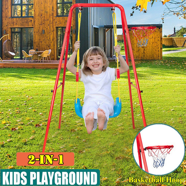 Kids Swings Seat Swing Set Support Toddler Swing Playset Indoor Outdoor Play Baby Chirldrens Christmas Birthday Gift 2 In1 Childrens Toys Swing Basketball Combination 