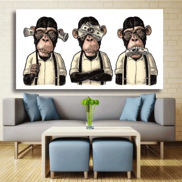 Hayvan posterler ve bask lar soyut maymun gorilla para sanat tuval