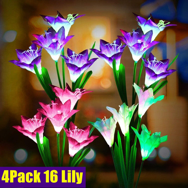 Outdoor Solar Lights 4 Pack Solar Garden Lights with 16 Bigger Lily Flowers, Outdoor Solar Lights 4 Pack Solar Garden Lights with 16 Bigger Lily Flowers,