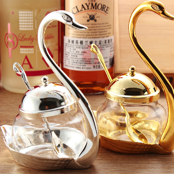 Glass Storage Jar With Lid for Sugar Spice, Condiment Dispenser