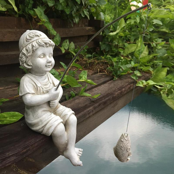 Fisherman statue sculpture, small fisherman garden statue, outdoor