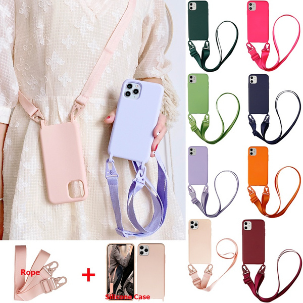 Case Clear TPU Phone Cover w/Lanyard Cord Strap kwmobile Crossbody Case Compatible with Apple iPhone 11 Pro Max Transparent/Dark Pink/Violet 