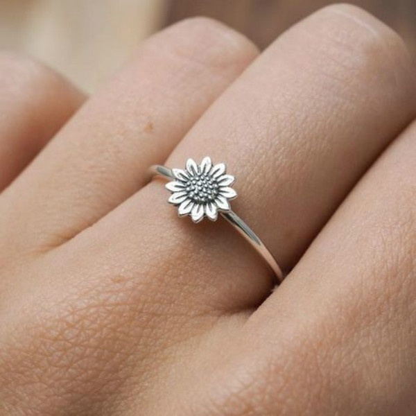 Exquisite Sunflower Ring Retro 925 Sterling Silver Sunflower Bride Wedding  Gifts Jewelry Size 5-11