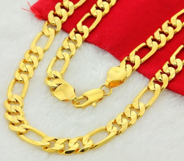 24K Solid Gold Cuban Flat Figaro Link 