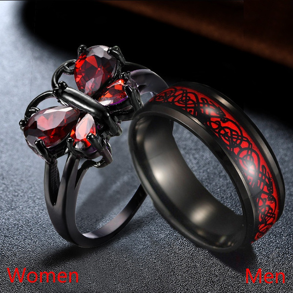 herder strijd Een zin Elegant Women Butterfly Ring Ruby Ring and Titanium Steel Ring Men Couple  Rings Promise Ring Surprised Jewelry Gift | Wish