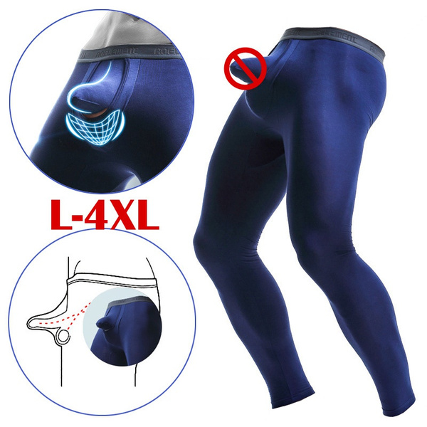 Tagless Mens Thermal Underwear Pants Mens Long Johns Pants Leggings with  Elephant Nose and Built-in Ballpark Pouch Support