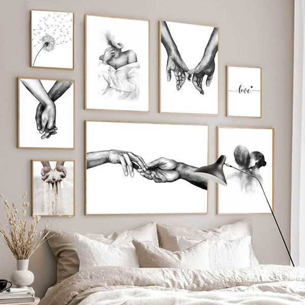 Black White Romantic Hand In Hand Canvas Painting Love Quotes Wall Art Poster Print Fashion Picture Couples Lovers Room Decor Unframed Wish