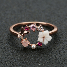 butterfly, ファッション, zirconring, gold