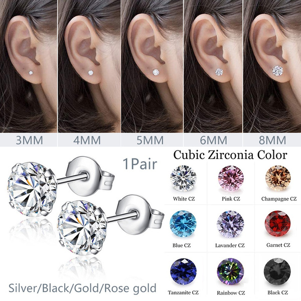 Squared Cubic Zirconia Ear Studs for Men - Pair 3mm