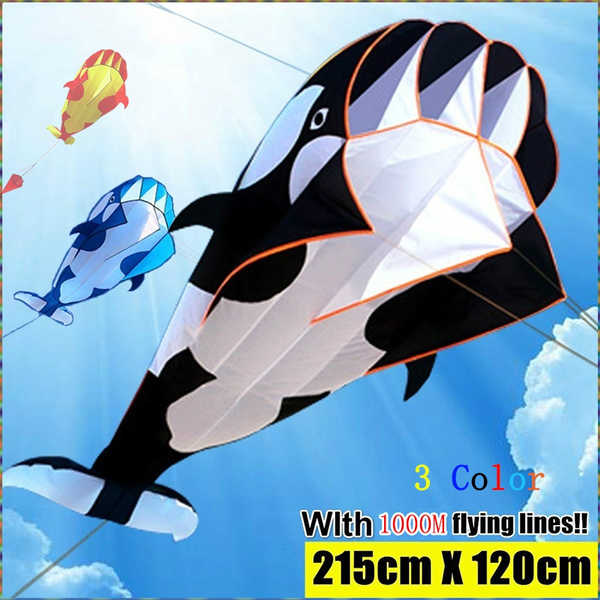 Killer Whale Kite Hot Sale！ Newest 215CM X 120CM Kite, with 1000m Flying  Lines 3D Huge Frameless Soft Parafoil Giant Dolphin Kite