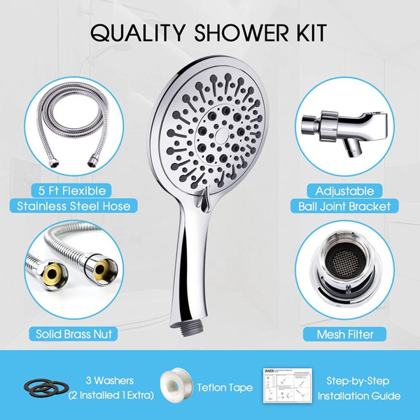 High Pressure Handheld Shower Head With Hose, 6 Spray Modes, Spa Grade ...