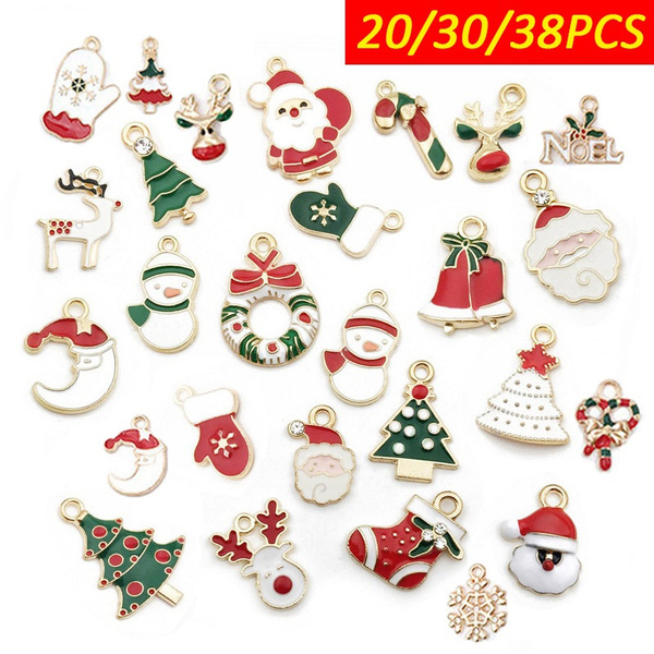 30/38PCS Christmas Charms Pendant Enamel Alloy Mixed Jewelry DIY Making Crafts 