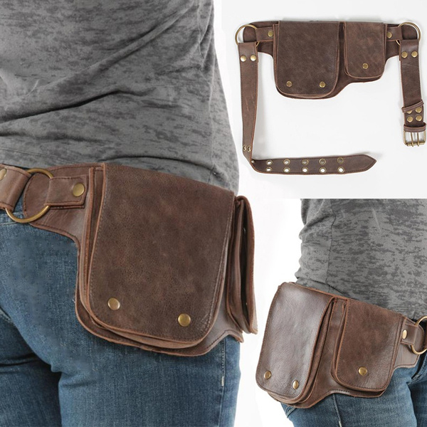 Aged Leather Hip Bag Belt Bag for Larp Medieval Purse 