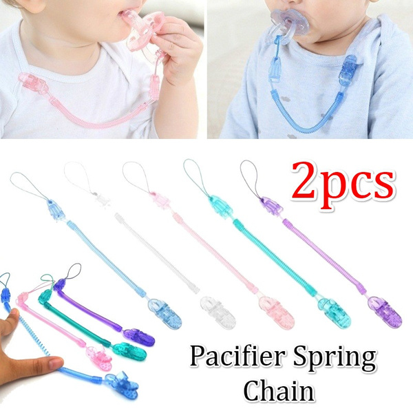 Infant Baby Toddler Dummy Pacifier Soother Spring Nipple Clip Chain Strap Holder 