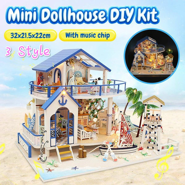 Diy Doll House Music+led Light Villa Model Building Kit Wooden