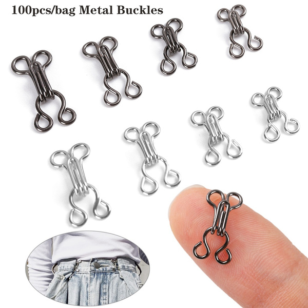 100pcs Hot DIY Sewing Accessories Black/Silver Hooks Eyes Clothing Sweater  Buckles Collar Invisible Button Underwear Sewing Hook Metal Buckle