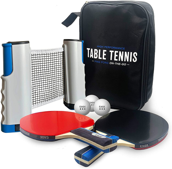 Premium Ping Pong Set: Retractable Net, Premium Paddles, 3-Star Balls, Case