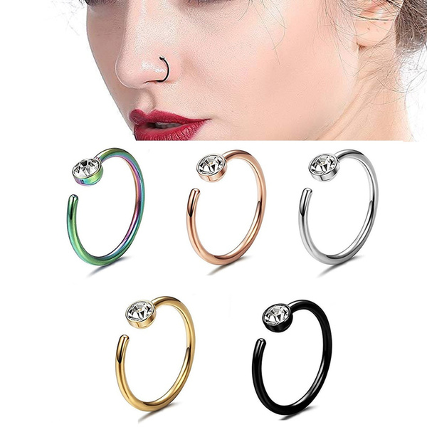 3pc/5pc Small Thin Rhinestone Crystals Fake Septum Piercing Nose  Rings&Studs Faux Clip Lips Hoop Body Jewelry