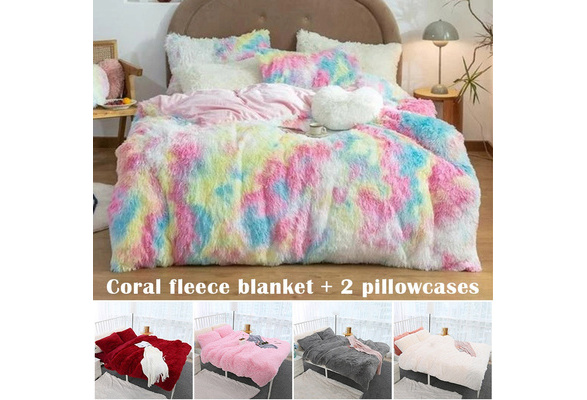 3pcs set Fluffy Blanket with Pillow Cover Warm Soft Fleece Blanket