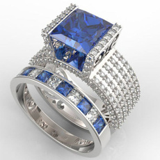 Sterling, Engagement Wedding Ring Set, Princess, wedding ring
