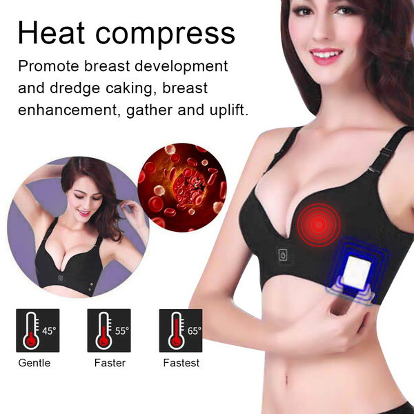 USB Electric Breast Massage Bra Vibrate +Heat Chest Massager