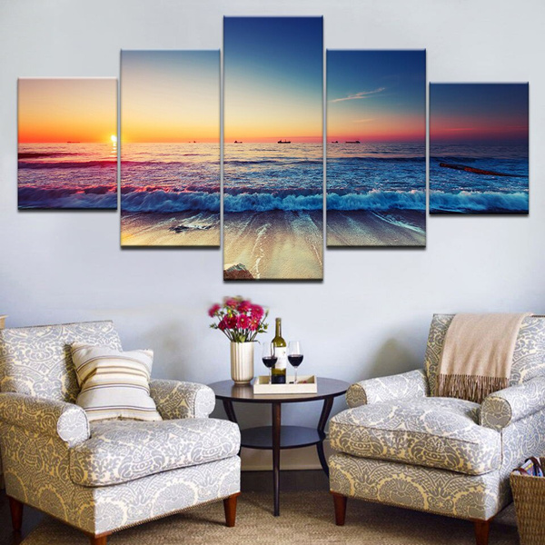 Canvas Wall Art Pictures Frame Kitchen Restaurant Decor 5 Pieces Sunset 