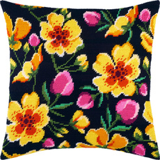 crossstitch, Flowers, gift for her, diycushionkit