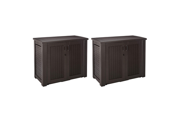 Rubbermaid Weather Resistant Resin Outdoor Patio Storage Cabinet, Oak (2  Pack)