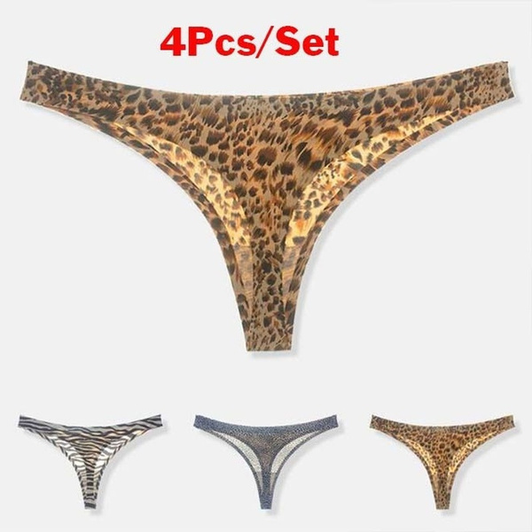 Sexy Women Lingeries Silk Leopard Print Underwear Panties Thong G-string  Brief 