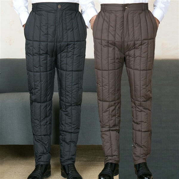 Men Warm Pants Puffer Trousers High Waist Soft Thick Winter Padded Warmer  Outdoor New