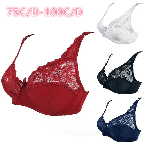 Ultra-thin hollow lace sexy bra and panty set large size C D