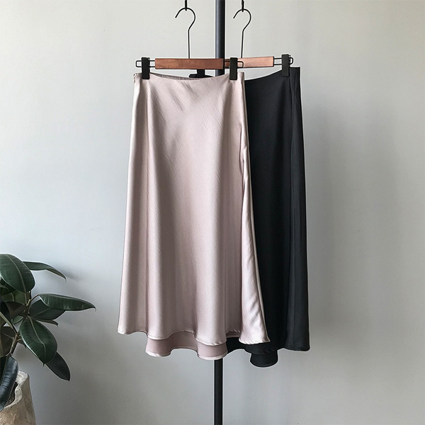 Women Faux Silk Satin Fishtail Hip Skirt Long Maxi Casual High Waist ...
