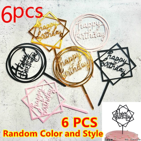 6pcs Birthday Decoration Plug-in Acrylic Cake Happy Plug-in Father's ...