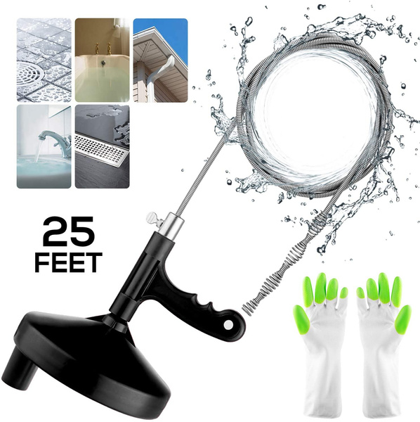 Plumbing Snake Sink Snake 25 Ft Drain Auger Pipe Snake Tool for Cleaning  Clogged Kitchen Sink, Shower Drain, Bathroom Sink, Bathtub, Drain Hair  Cleaner Clog Remover Come with Gloves，Black