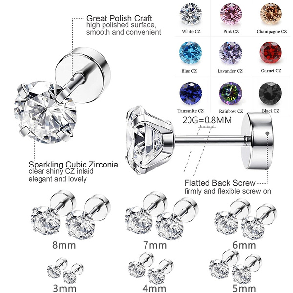 Classic Cubic Zirconia Round Totem Stainless Steel Stud Earrings Men Women