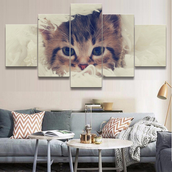 Canvas Wall Art Pictures Home Decor Lovely Cat Painting HD Prints ...