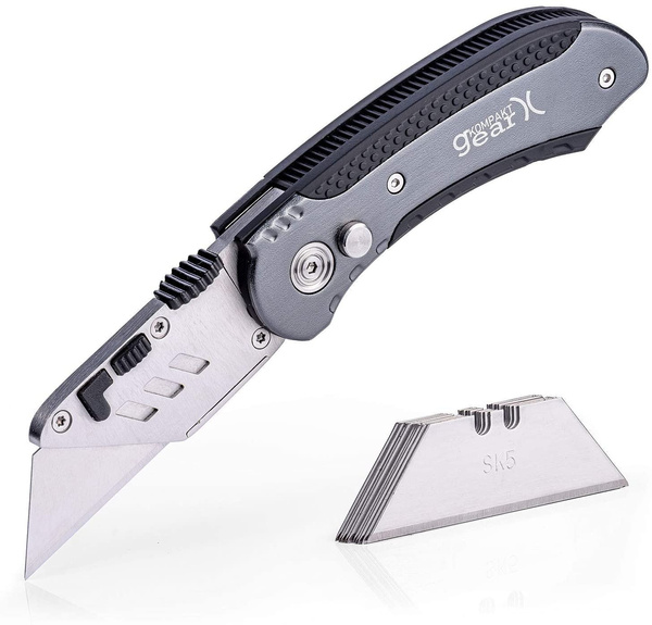 KompaktGear Utility Knife – Box Cutter Knife Heavy Duty Razor Knife Premium  Cutter with Holster Lightweight Aluminum Razor Knife Multifunctional  Retractable Cutter with Replacement Blades