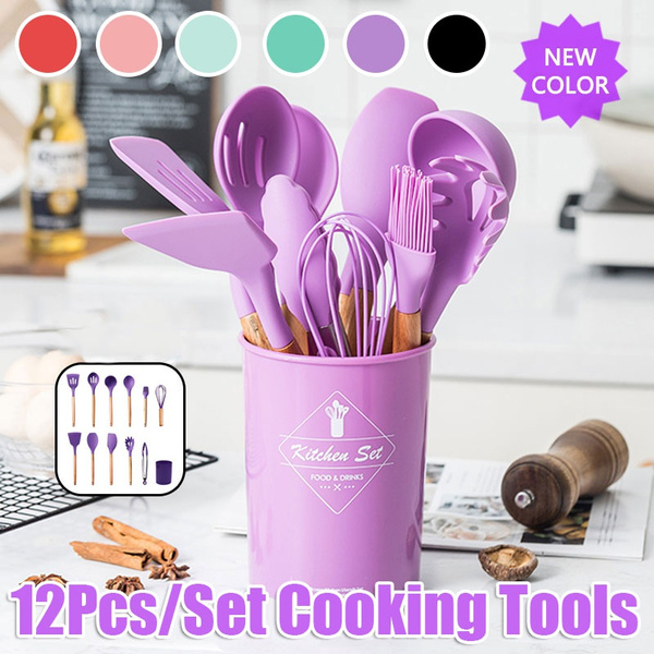 12pcs Silicone Cooking Tools Kitchen Utensils Set Heat Resistant Kitchen  Non-Stick Cooking Utensils Baking Tools