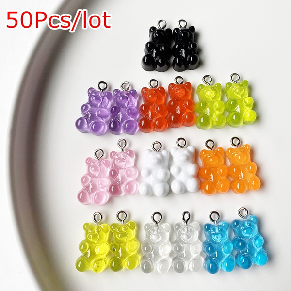 50Pcs Candy Color Resin Gummy Bear Pendant Charms For Jewelry