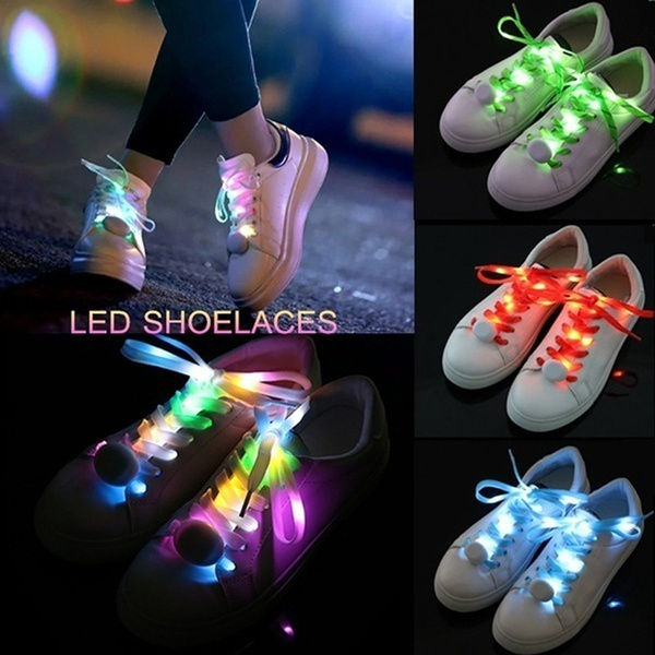 LED Shoe Laces Flash Light Up Colours Glow Flashing Cotton Shoelaces Party C CW 